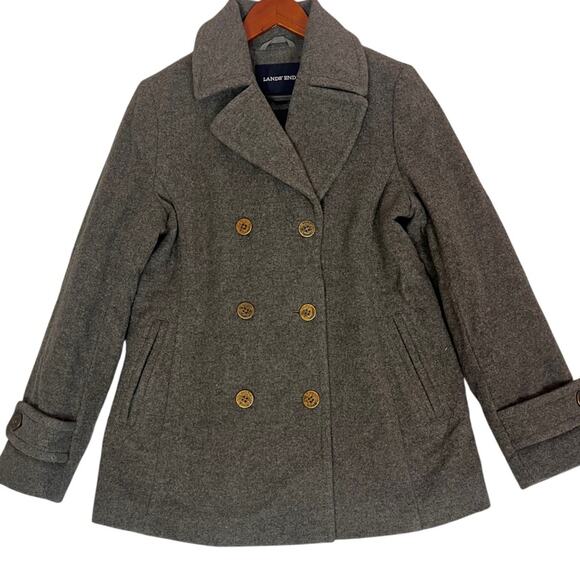 Lands End Wool Double Breasted Pea Coat Womens 10 Grey Lined Fisherman Nautical - Picture 1 of 10